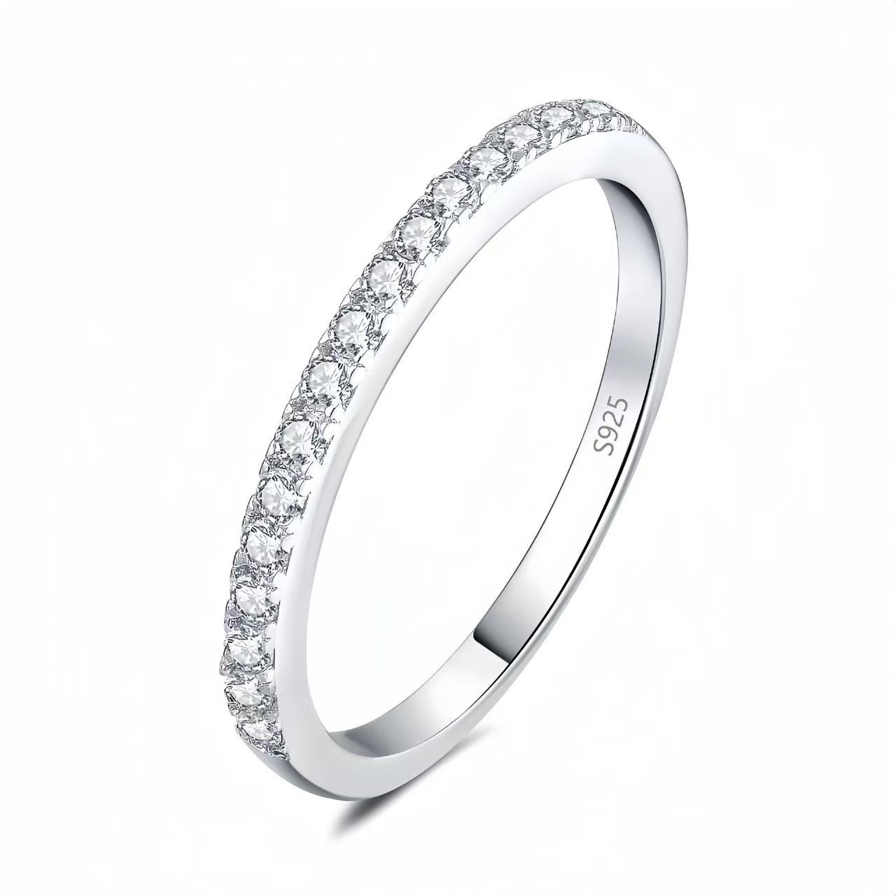 14K Gold Plated Solid 925 Sterling Silver CZ Simulated Diamond Stackable Ring Eternity Bands for Women