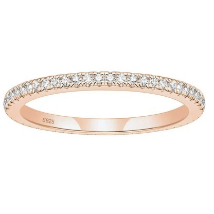 14K Gold Plated Solid 925 Sterling Silver CZ Simulated Diamond Stackable Ring Eternity Bands for Women