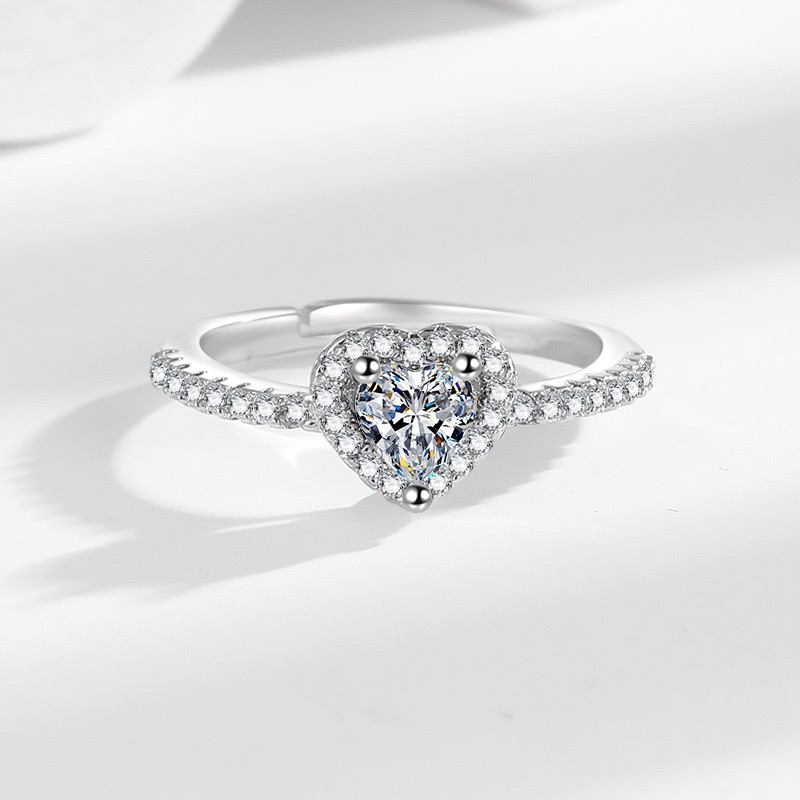 1.4 Carat (ctw) Heart-Cut Moissanite Halo Engagement Rings for Women 925 Sterling Silver Engagement Rings Halo Love Heart Band Heart Cut  Birthstone Jewelry for Women