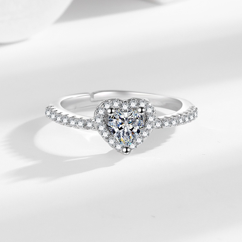 1.4 Carat (ctw) Heart-Cut Moissanite Halo Engagement Rings for Women 925 Sterling Silver Engagement Rings Halo Love Heart Band Heart Cut  Birthstone Jewelry for Women