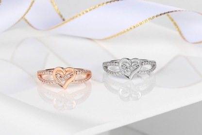 Infinity Heart Promise Ring Natural Diamond, Cubic Zirconia, Moissanite or Lab Grown Diamond Split Shank Engagement Ring for Women in 10K Solid Gold Or 14K Gold Over Sterling Silver Jewelry Gift for Her