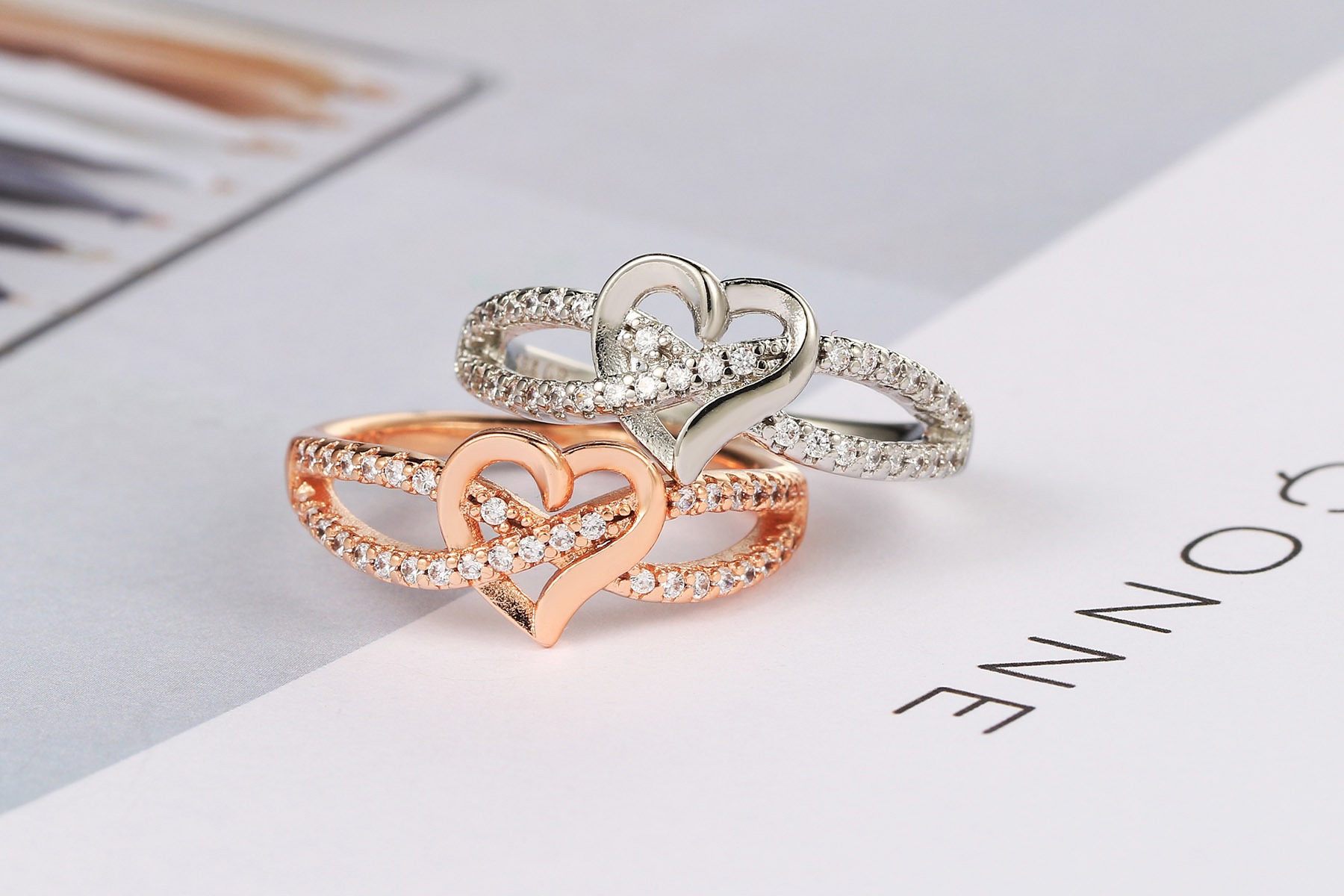 Infinity Heart Promise Ring Natural Diamond, Cubic Zirconia, Moissanite or Lab Grown Diamond Split Shank Engagement Ring for Women in 10K Solid Gold Or 14K Gold Over Sterling Silver Jewelry Gift for Her