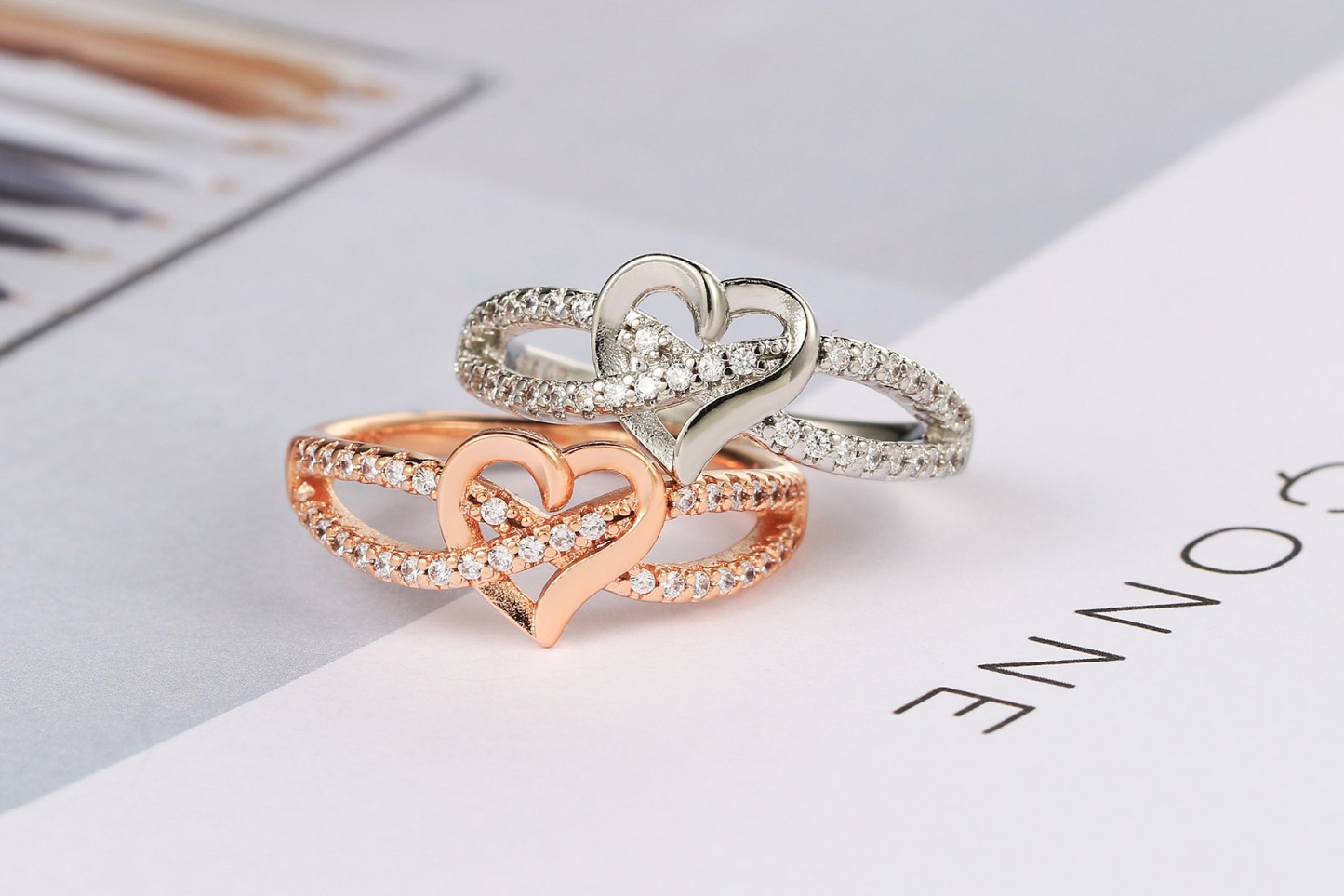 Infinity Heart Promise Ring Natural Diamond, Cubic Zirconia, Moissanite or Lab Grown Diamond Split Shank Engagement Ring for Women in 10K Solid Gold Or 14K Gold Over Sterling Silver Jewelry Gift for Her