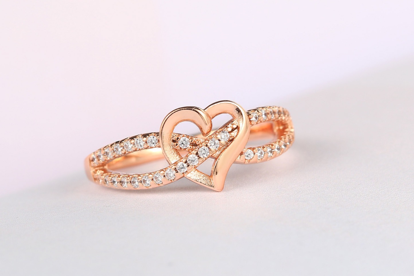 Infinity Heart Promise Ring Natural Diamond, Cubic Zirconia, Moissanite or Lab Grown Diamond Split Shank Engagement Ring for Women in 10K Solid Gold Or 14K Gold Over Sterling Silver Jewelry Gift for Her