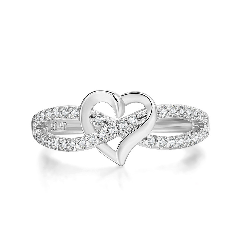 Infinity Heart Promise Ring Natural Diamond, Cubic Zirconia, Moissanite or Lab Grown Diamond Split Shank Engagement Ring for Women in 10K Solid Gold Or 14K Gold Over Sterling Silver Jewelry Gift for Her