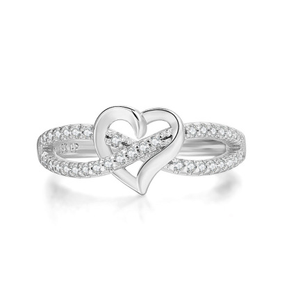 Infinity Heart Promise Ring Natural Diamond, Cubic Zirconia, Moissanite or Lab Grown Diamond Split Shank Engagement Ring for Women in 10K Solid Gold Or 14K Gold Over Sterling Silver Jewelry Gift for Her
