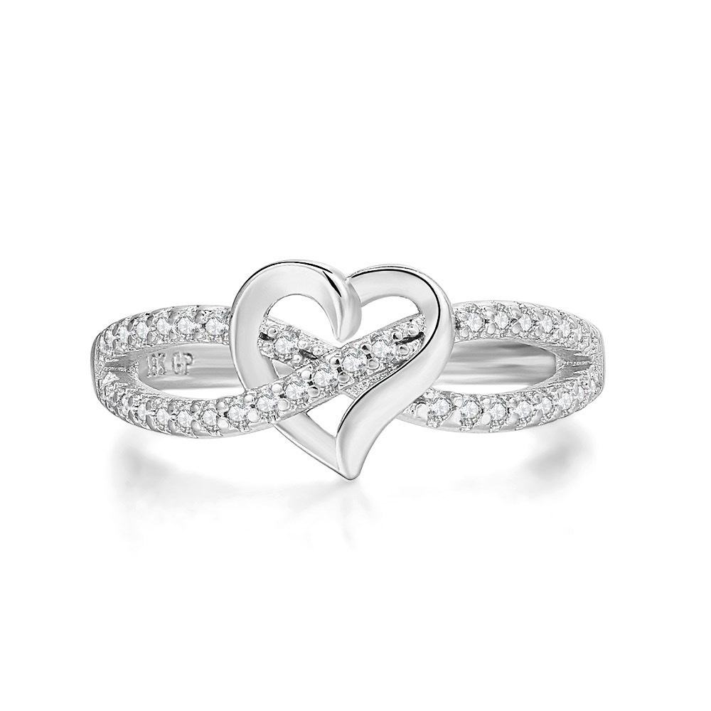 Infinity Heart Promise Ring Natural Diamond, Cubic Zirconia, Moissanite or Lab Grown Diamond Split Shank Engagement Ring for Women in 10K Solid Gold Or 14K Gold Over Sterling Silver Jewelry Gift for Her