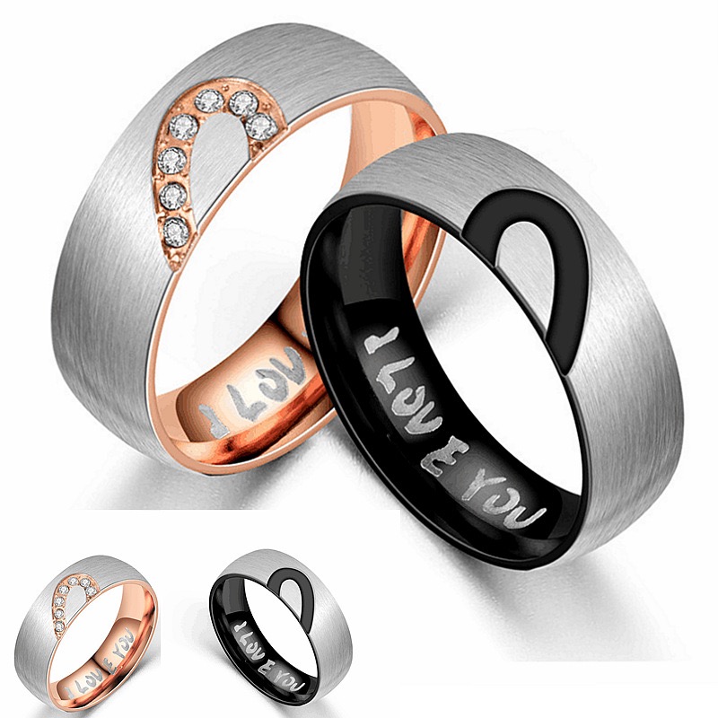 Matching Promise Rings for Couples Love You Forever Wedding Bands Sets for Him and Her Half Heart Rings Stainless Steel 6mm with Box Comfort Fit