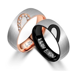 Matching Promise Rings for Couples Love You Forever Wedding Bands Sets for Him and Her Half Heart Rings Stainless Steel 6mm with Box Comfort Fit