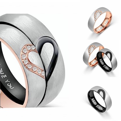 Matching Promise Rings for Couples Love You Forever Wedding Bands Sets for Him and Her Half Heart Rings Stainless Steel 6mm with Box Comfort Fit
