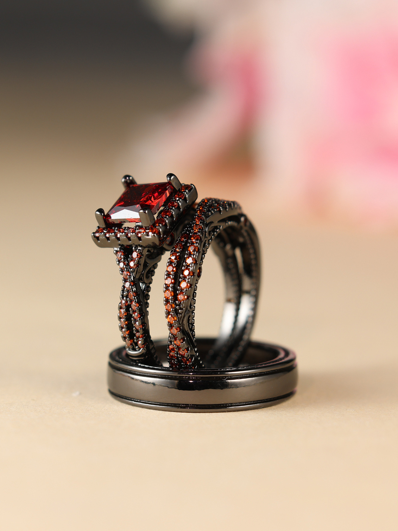 Engagement rings for couples set,3 pc His and Her Wedding Ring Set, Hypoallergenic Rose Gold Ring Set, Cubic Zirconia Bride Promise Rings Set,size 5-13