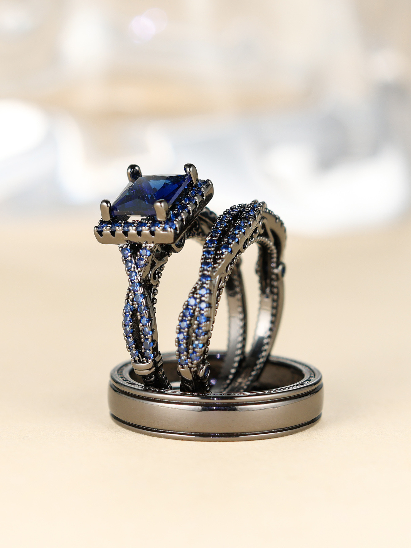 Engagement rings for couples set,3 pc His and Her Wedding Ring Set, Hypoallergenic Rose Gold Ring Set, Cubic Zirconia Bride Promise Rings Set,size 5-13