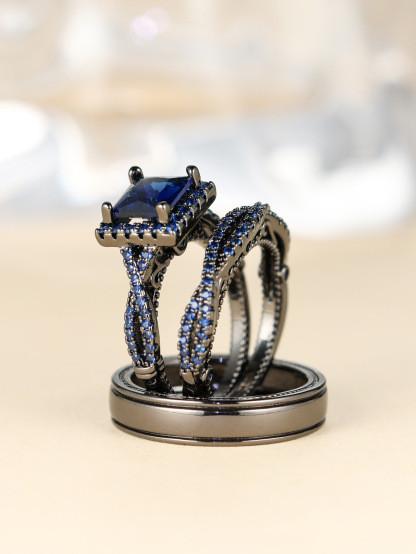 Engagement rings for couples set,3 pc His and Her Wedding Ring Set, Hypoallergenic Rose Gold Ring Set, Cubic Zirconia Bride Promise Rings Set,size 5-13