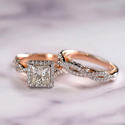 Engagement rings for couples set,3 pc His and Her Wedding Ring Set, Hypoallergenic Rose Gold Ring Set, Cubic Zirconia Bride Promise Rings Set,size 5-13