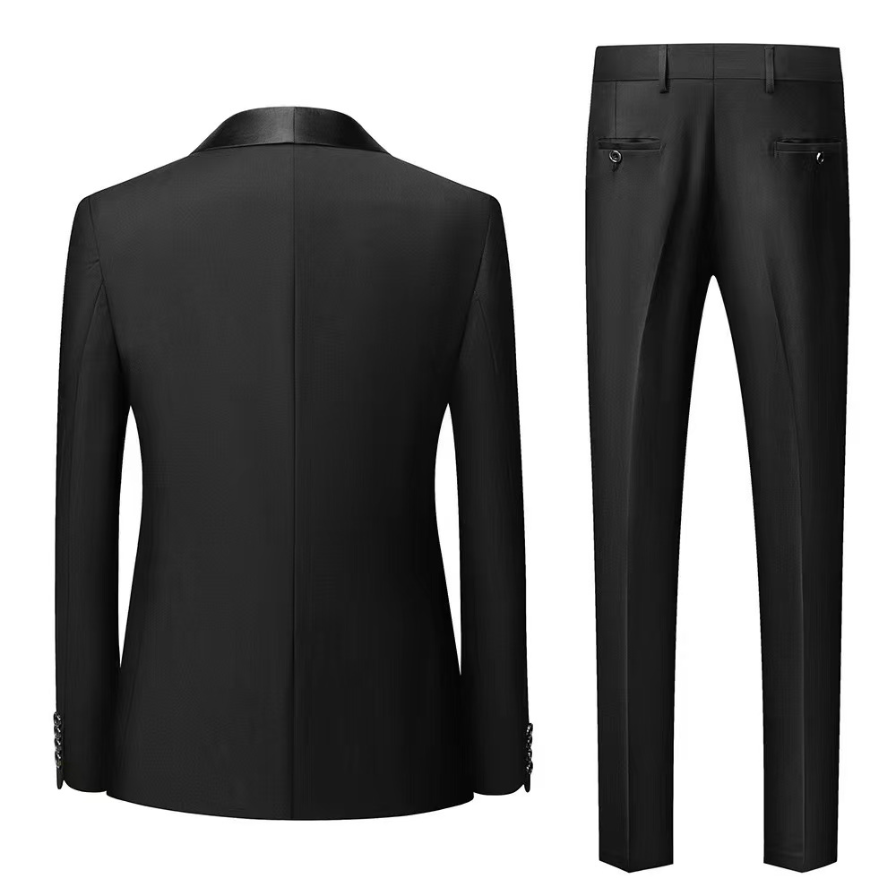 Men's Slim Fit 3 Piece Suit One Button Solid Shawl Lapel Blazer Jacket Vest Pants Set with Tie Pocket Square