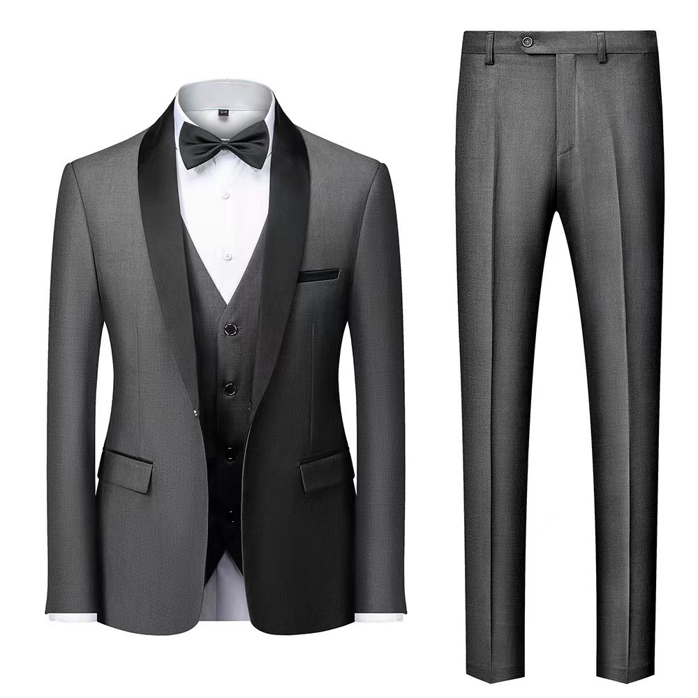 Men's Slim Fit 3 Piece Suit One Button Solid Shawl Lapel Blazer Jacket Vest Pants Set with Tie Pocket Square