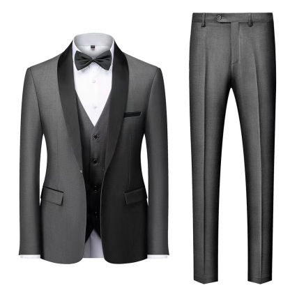 Men's Slim Fit 3 Piece Suit One Button Solid Shawl Lapel Blazer Jacket Vest Pants Set with Tie Pocket Square
