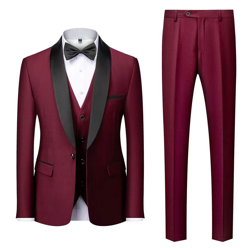 Men's Slim Fit 3 Piece Suit One Button Solid Shawl Lapel Blazer Jacket Vest Pants Set with Tie Pocket Square