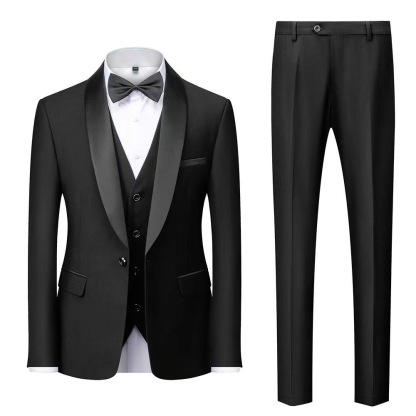 Men's Slim Fit 3 Piece Suit One Button Solid Shawl Lapel Blazer Jacket Vest Pants Set with Tie Pocket Square