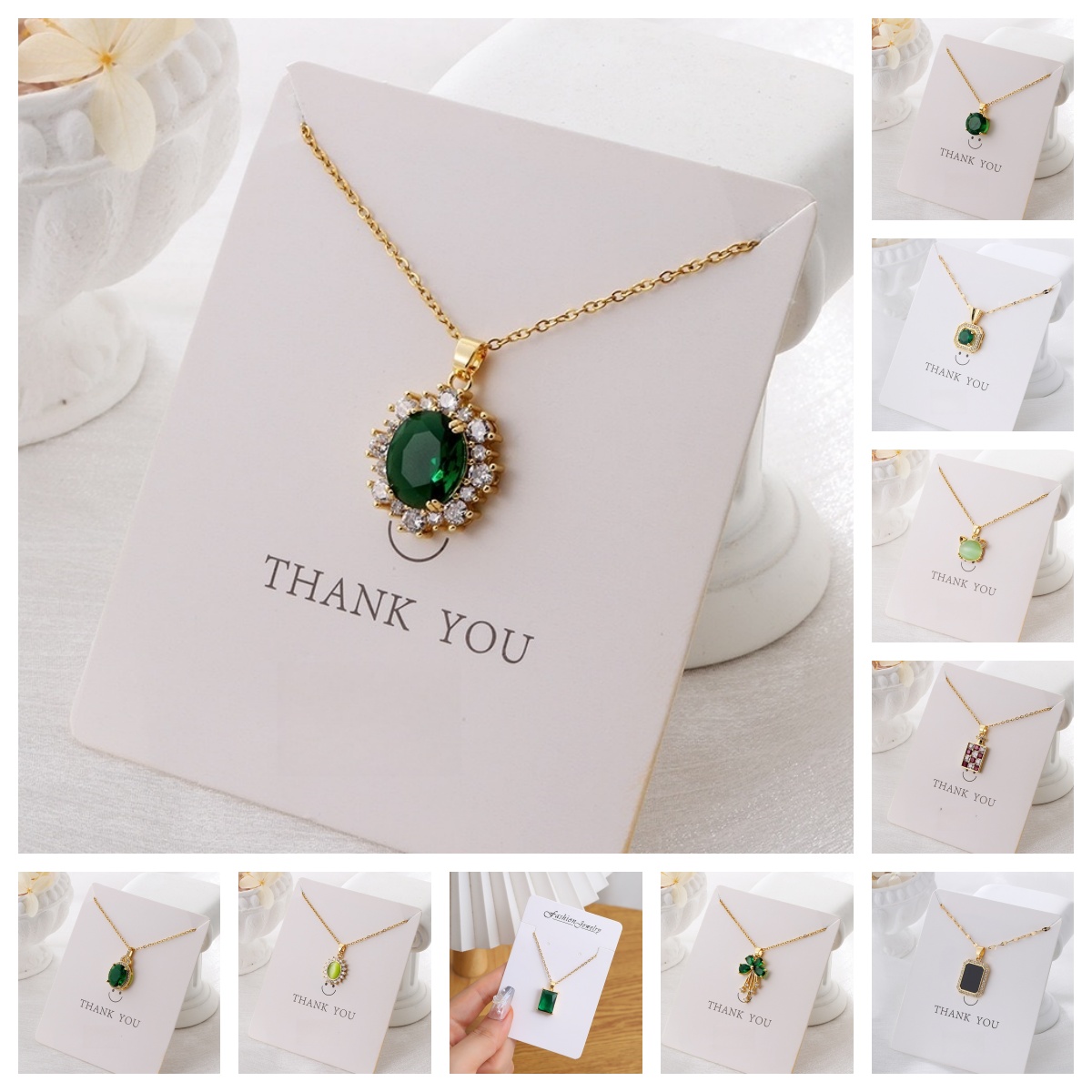 Crystal Chain Necklace for Women Trendy, Imitation Diamond Pendant, Statement Cubic Zirconia Boho Jewelry Set, 14K Gold/Rose Gold/Silver Birthstone Necklace