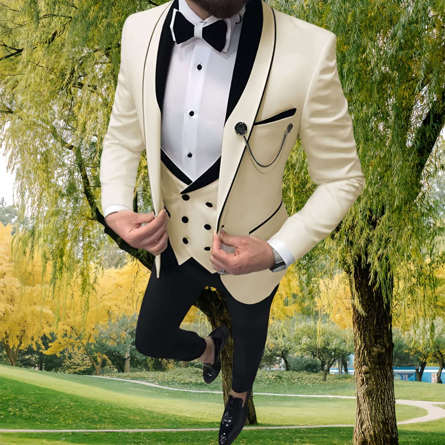 Men's Suit Slim Fit, 3 Piece Suits for Men, One Button Solid Jacket Vest Pants with Tie, Tuxedo Set