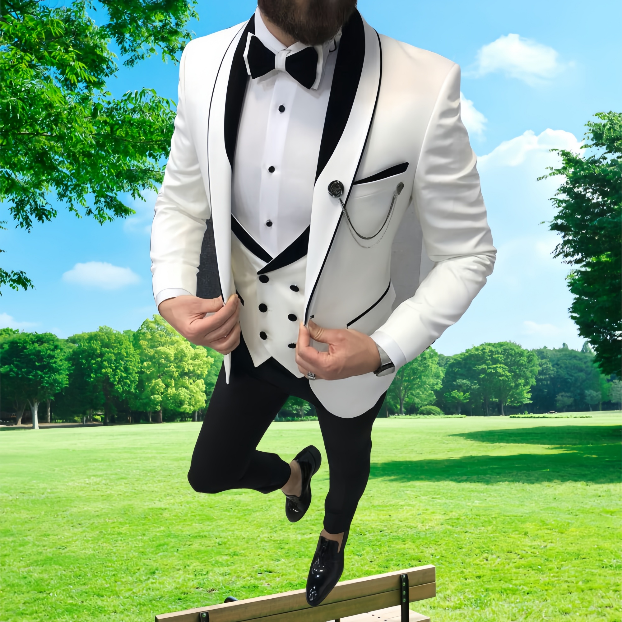 Men's Suit Slim Fit, 3 Piece Suits for Men, One Button Solid Jacket Vest Pants with Tie, Tuxedo Set