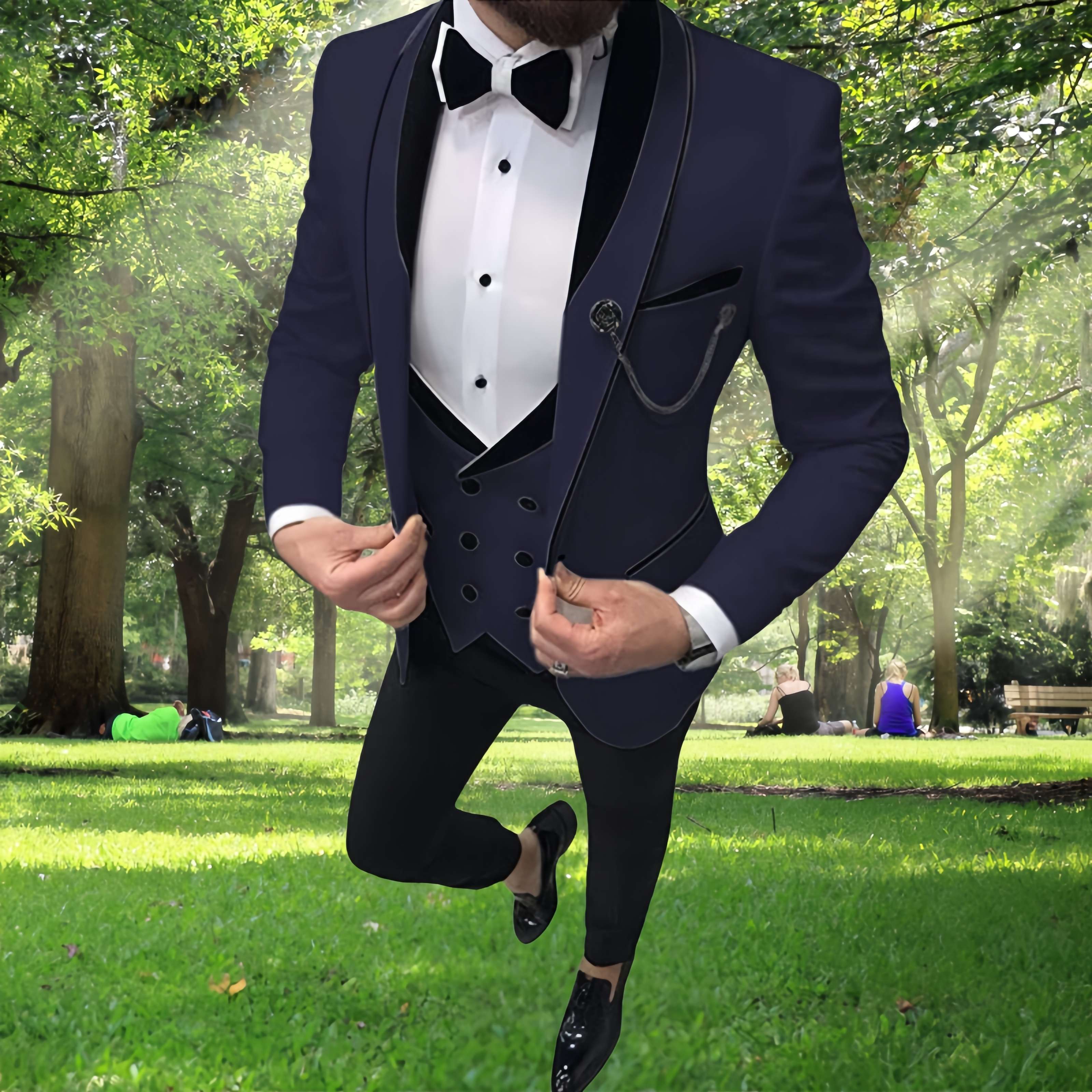 Men's Suit Slim Fit, 3 Piece Suits for Men, One Button Solid Jacket Vest Pants with Tie, Tuxedo Set