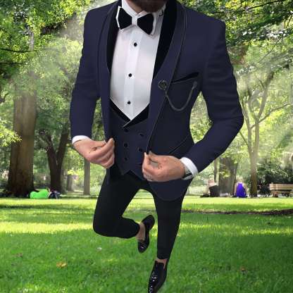 Men's Suit Slim Fit, 3 Piece Suits for Men, One Button Solid Jacket Vest Pants with Tie, Tuxedo Set