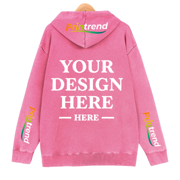 Custom DTG Print Washed Zipper Hoodie for Your Unique Style, 7 Colors 450gsm Pure Color Tops