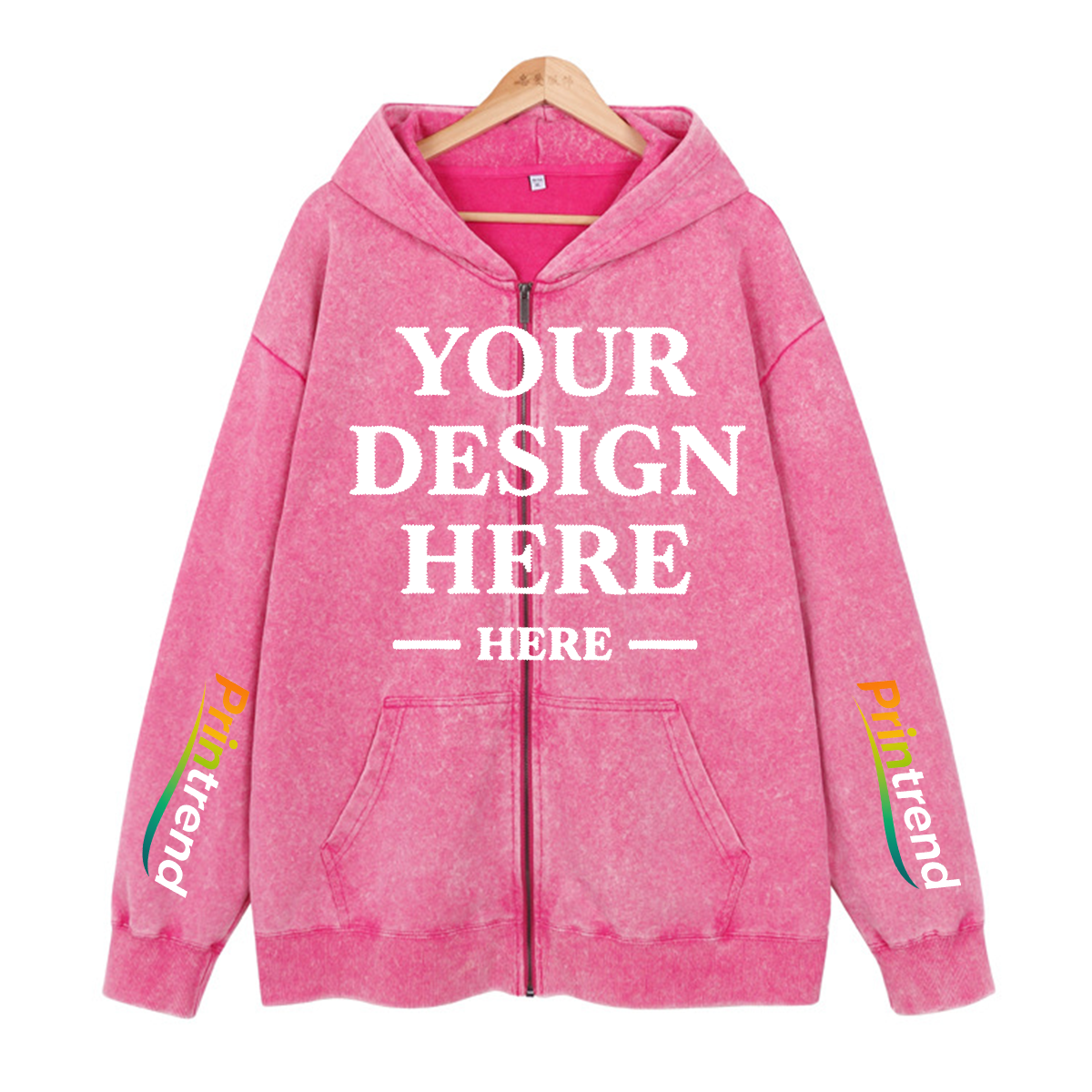 Custom DTG Print Washed Zipper Hoodie for Your Unique Style, 7 Colors 450gsm Pure Color Tops