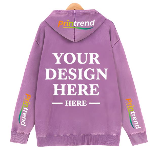 Custom DTG Print Washed Zipper Hoodie for Your Unique Style, 7 Colors 450gsm Pure Color Tops