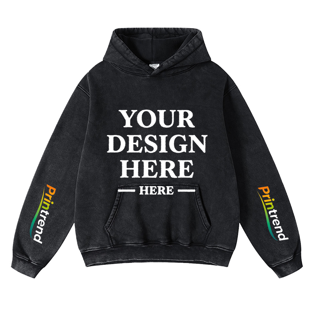 450GSM Pure Cotton Custom Printed  Washed Hoodie For Unisex