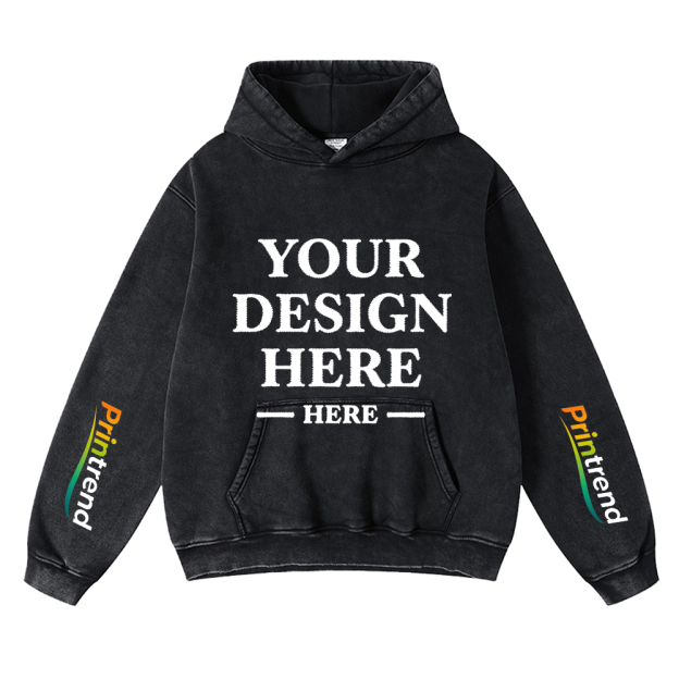 450GSM Pure Cotton Custom Printed  Washed Hoodie For Unisex