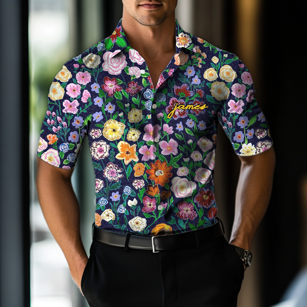 Custom Personalized Luxe Exclusive Design Embroidery & Print Business Casual Vacation Shirt