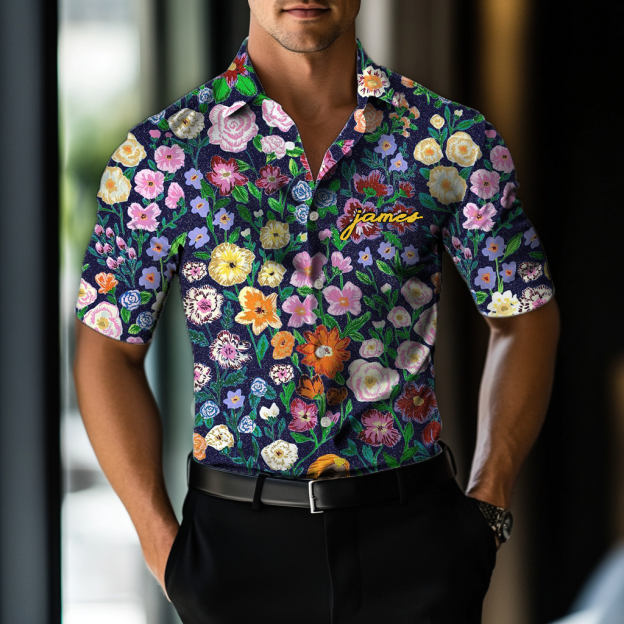 Custom Personalized Luxe Exclusive Design Embroidery & Print Business Casual Vacation Shirt