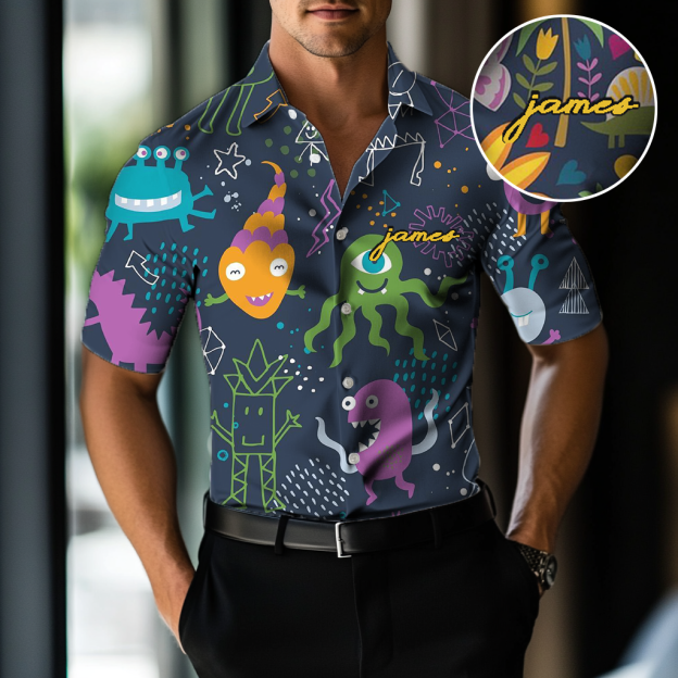 Custom Personalized Luxe Exclusive Design Embroidery & Print Business Casual Vacation Shirt