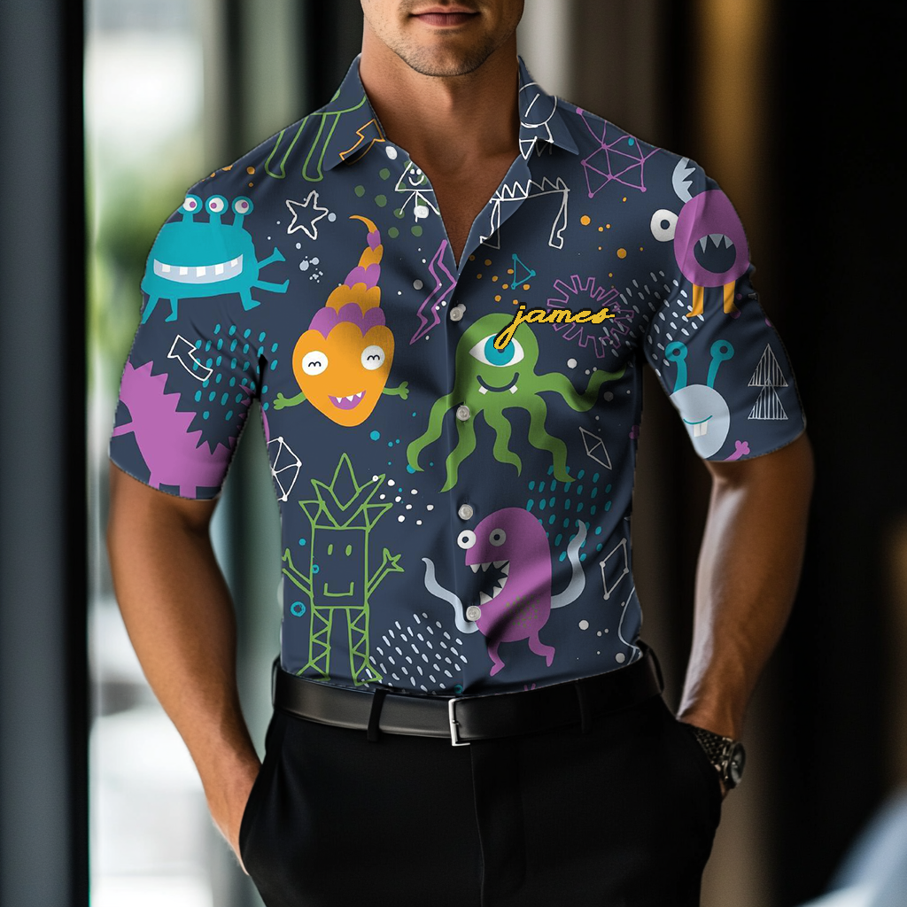 Custom Personalized Luxe Exclusive Design Embroidery & Print Business Casual Vacation Shirt