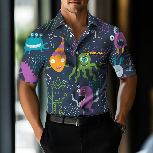 Custom Personalized Luxe Exclusive Design Embroidery & Print Business Casual Vacation Shirt