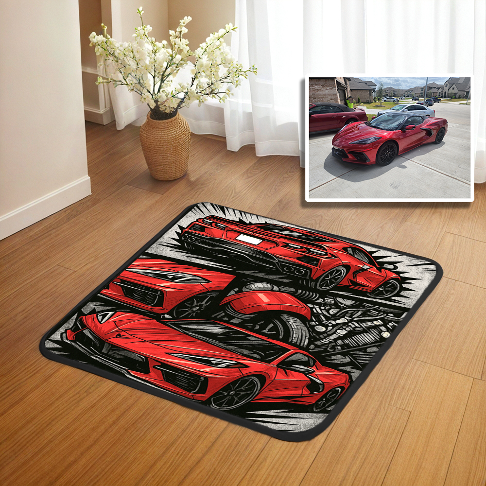 150cmx150cm Custom Car Prints/Embroidery  Floor Mat – Personalized Unique Car Gifts home fully printed floor mat (High quality silver fox velvet composite sponge)