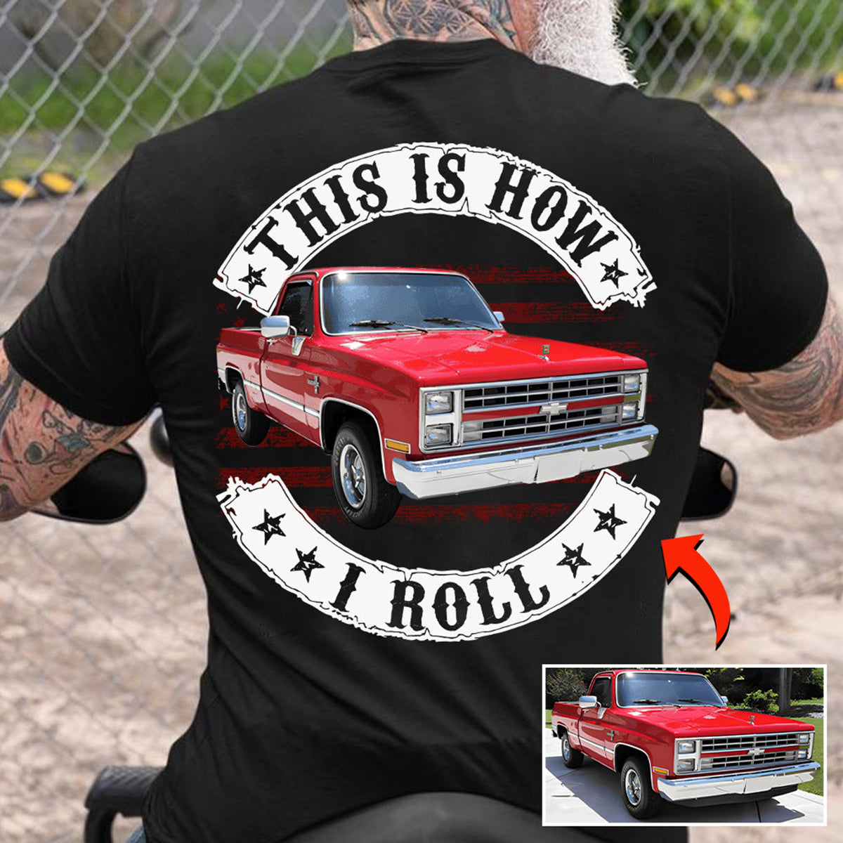 Custom Personalized Luxe Exclusive Design Embroidery & Print Vehicle Photo Print Back T-Shirt-Gift For Car Lover
