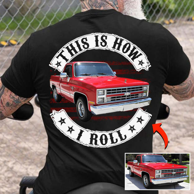 Custom Personalized Luxe Exclusive Design Embroidery & Print Vehicle Photo Print Back T-Shirt-Gift For Car Lover
