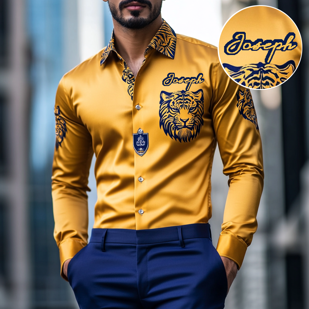 Custom Personalized Luxe Exclusive Design Embroidery & Print Business Casual Vacation Shirt