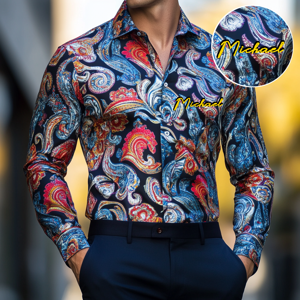 Custom Personalized Luxe Exclusive Design Embroidery & Print Business Casual Vacation Shirt