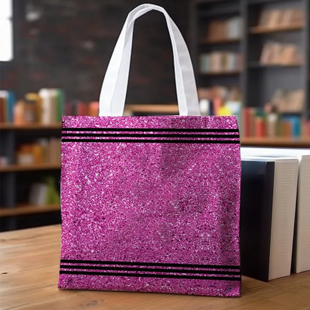 Personalized Faux Glitter Crayon Design Large Canvas Tote Bag Office Commuting Appreciation Gift for Teacher