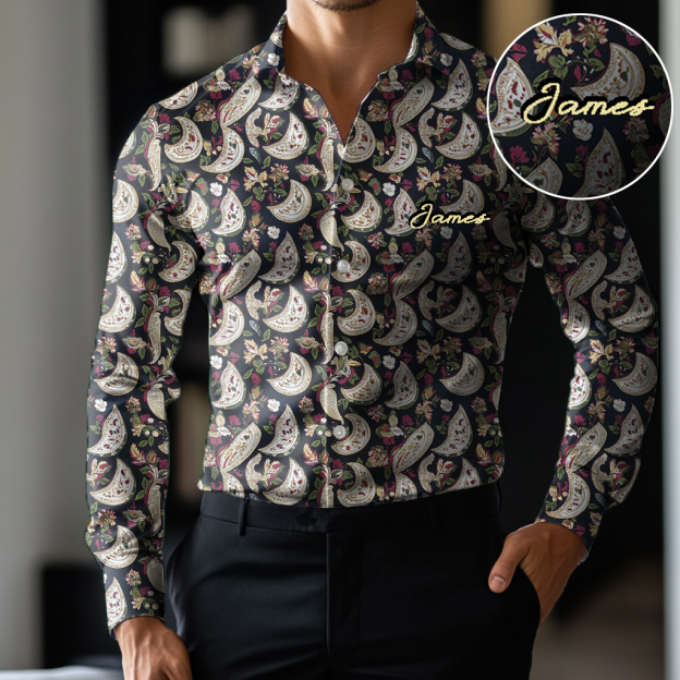 Custom Personalized Luxe Exclusive Design Embroidery & Print Business Casual Vacation Shirt