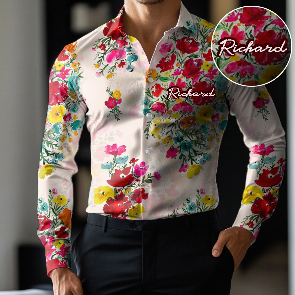 Custom Personalized Luxe Exclusive Design Embroidery & Print Business Casual Vacation Shirt