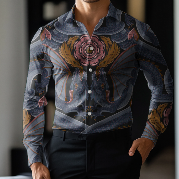 Custom Personalized Luxe Exclusive Design Embroidery & Print Business Casual Vacation Shirt