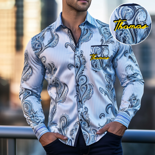 Custom Personalized Luxe Exclusive Design Embroidery & Print Business Casual Vacation Shirt