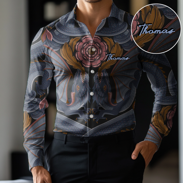 Custom Personalized Luxe Exclusive Design Embroidery & Print Business Casual Vacation Shirt