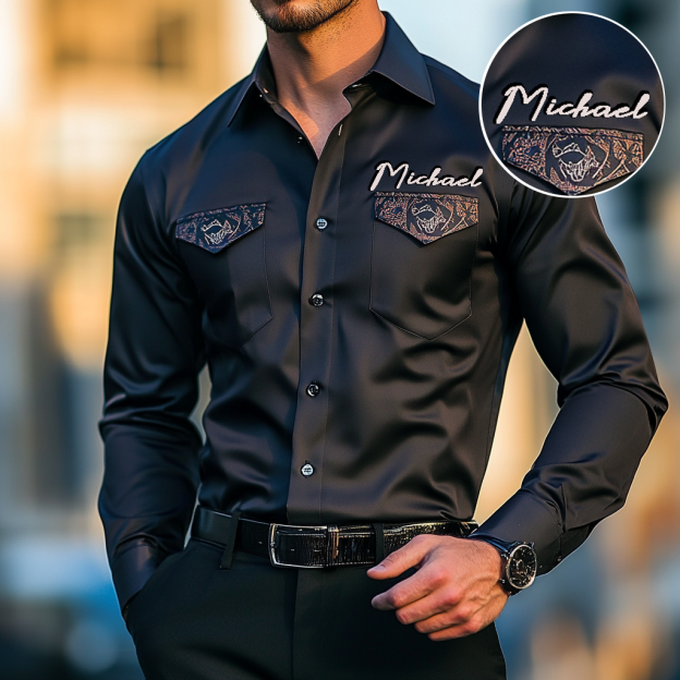 Custom Personalized Luxe Exclusive Design Embroidery & Print Business Casual Vacation Shirt